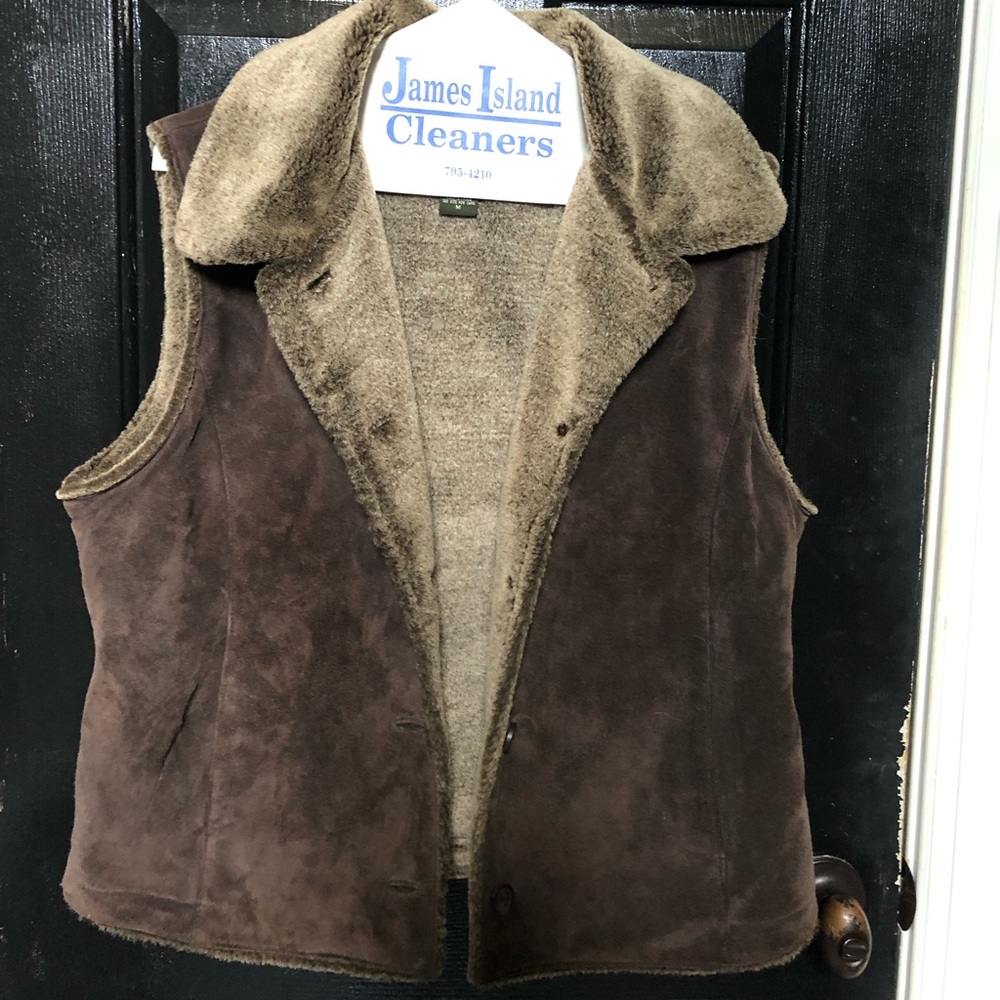 Eddie Bauer fur lined leather vest